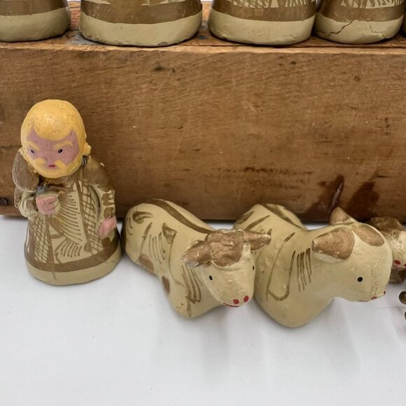 Vtg  Mexican Folk Art Clay Pottery Christmas Nativity Set 13 Pieces Tonala Style - Picture 4 of 6